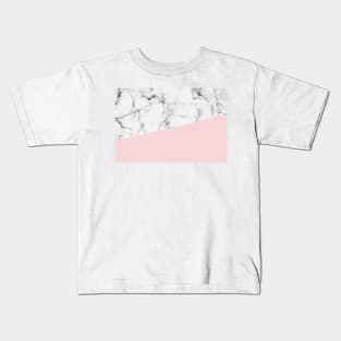 Real White Marble Half Powder Blush Pink Kids T-Shirt